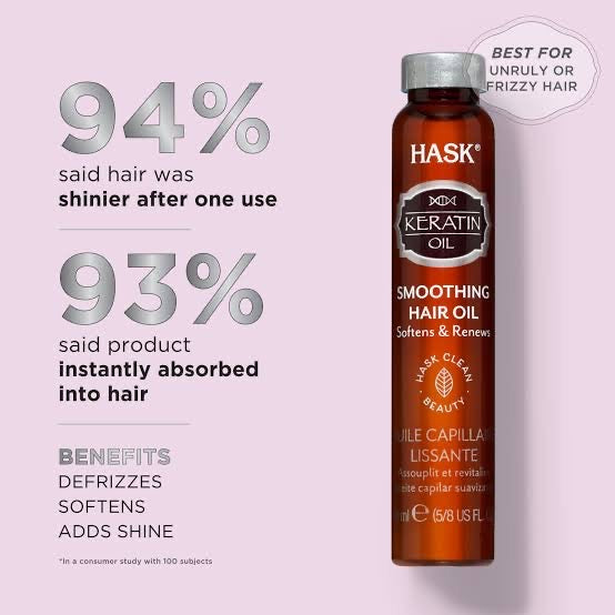 HASK KERATIN PROTEIN 
SMOOTHING HAIR OIL
Softens & Renews 18ml